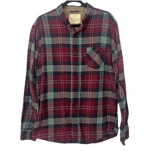 Weatherproof Vintage Shirt Mens L Red Navy Blue Plaid Flannel Lumberjack Outdoor
